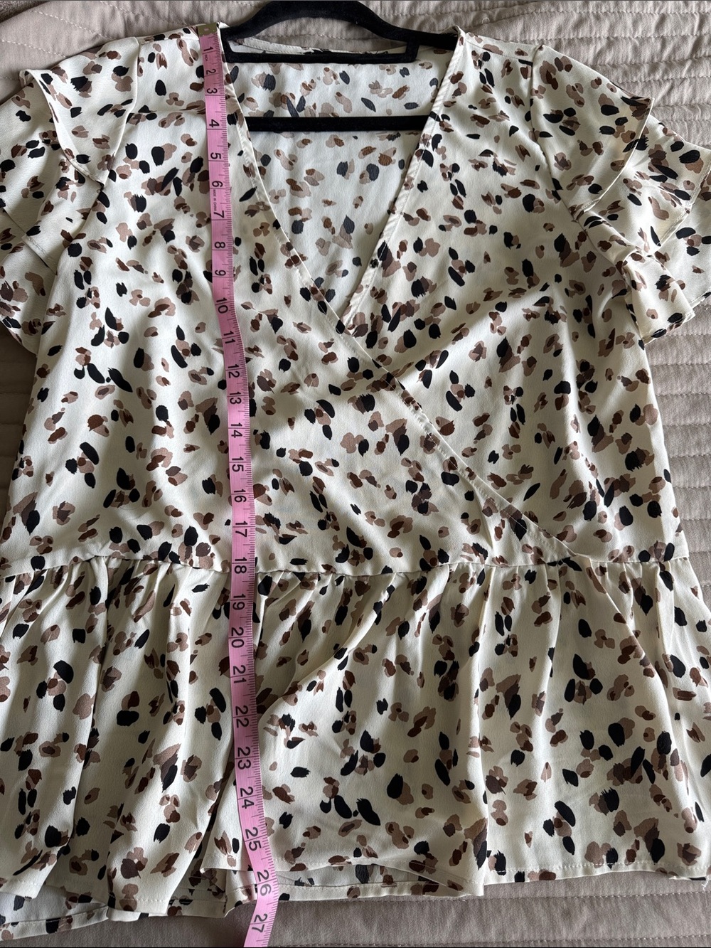 Doe & Rae Cream Leopard-Spot Ruffle Wrap Blouse - Picture 8 of 8